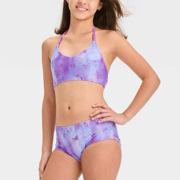 Girls Sweet Flutter Tie-Dye Rash Guard 3 Piece Set Swimsuit Violet XXL New - Picture 3 of 5